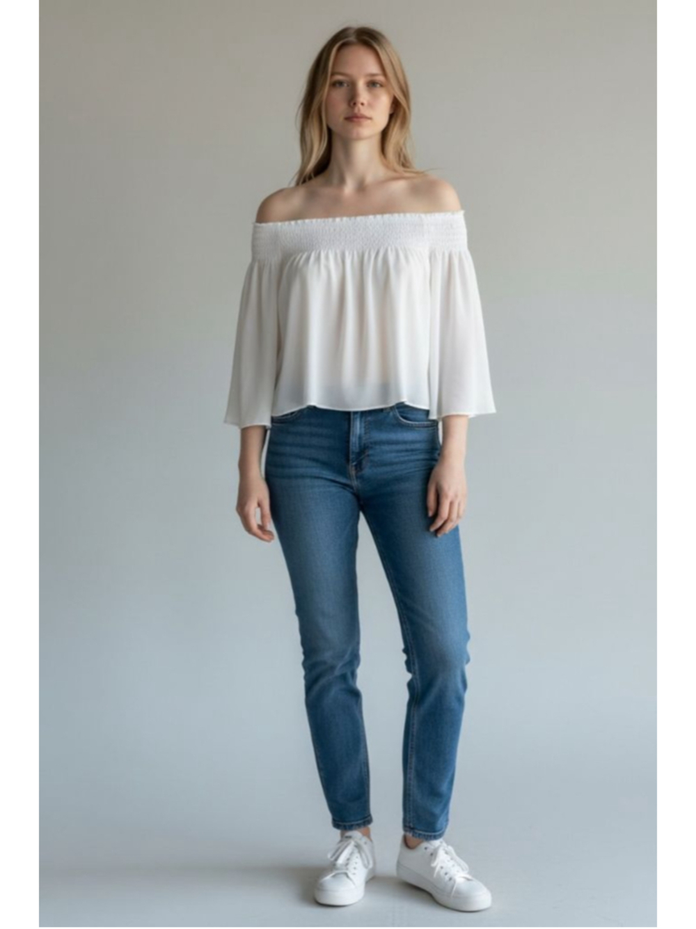 ARITZIA BABATON White Smocked‎ Off-the-Shoulder Blouse S